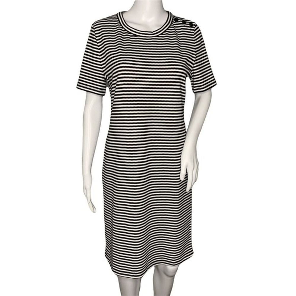 J. Crew Dress Women‎ Large Black White Striped T-Shirt Dress Mercantile Nautical